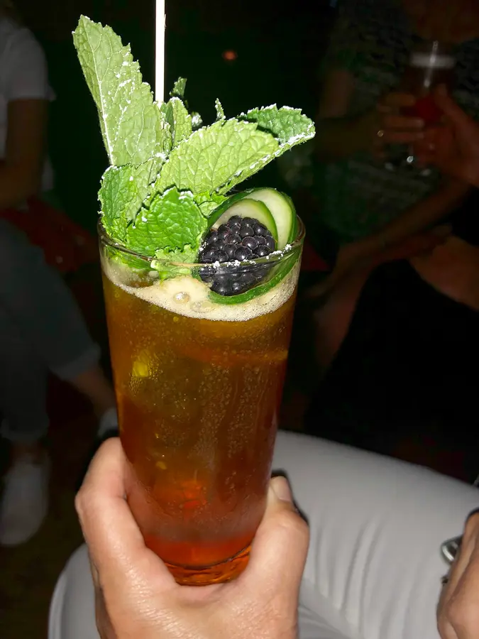 Longdrink mit Minze, Gurke und Brombeere